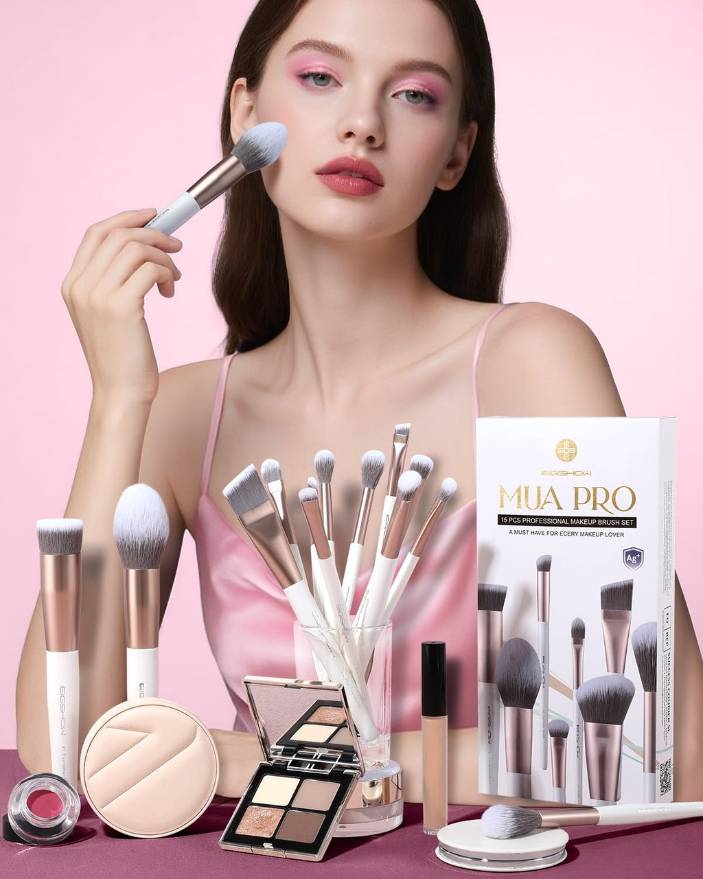 Professional 15-Piece Makeup Brush Set with Soft Silver Ion Bristles