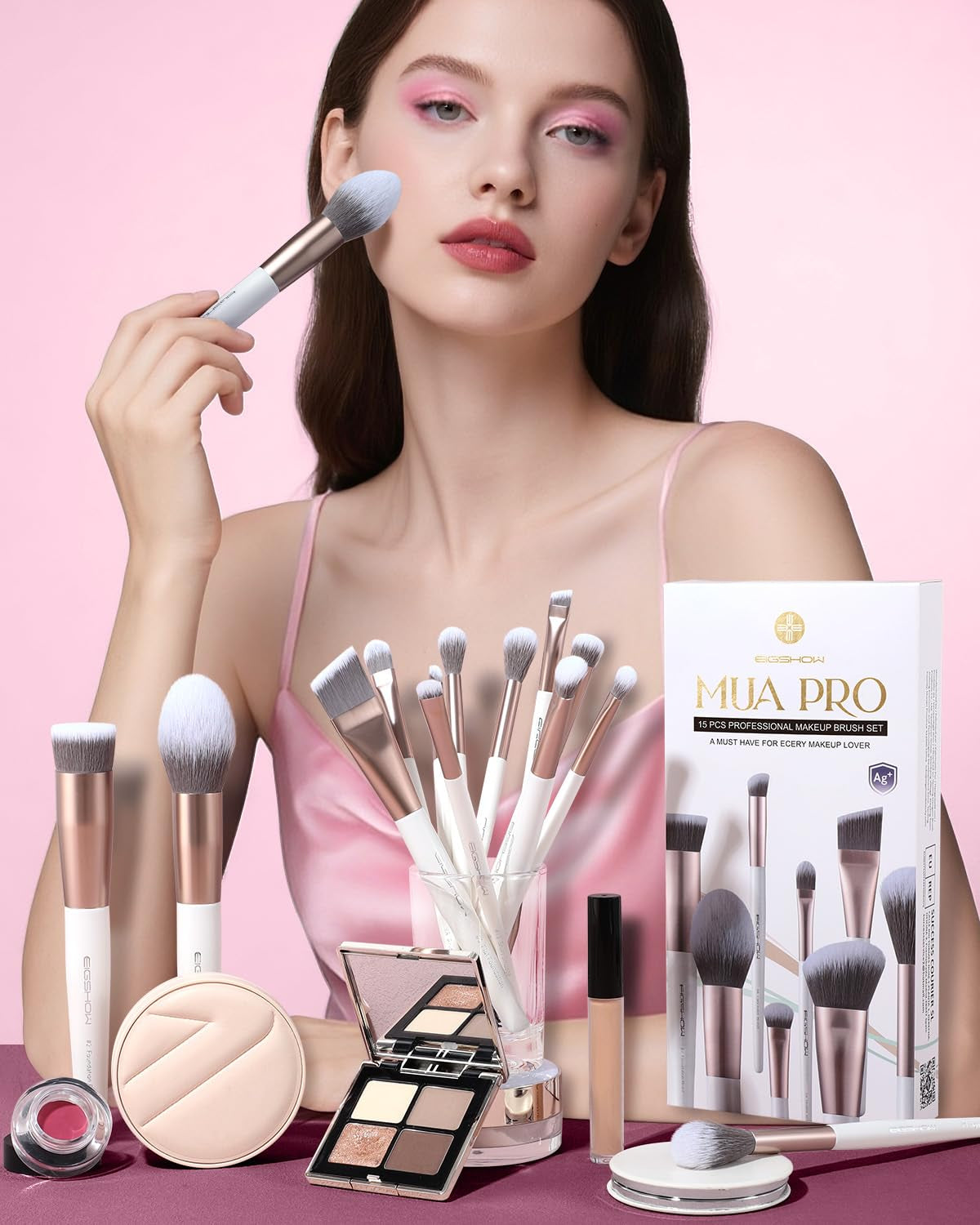 Professional 15-Piece Makeup Brush Set with Soft Silver Ion Bristles