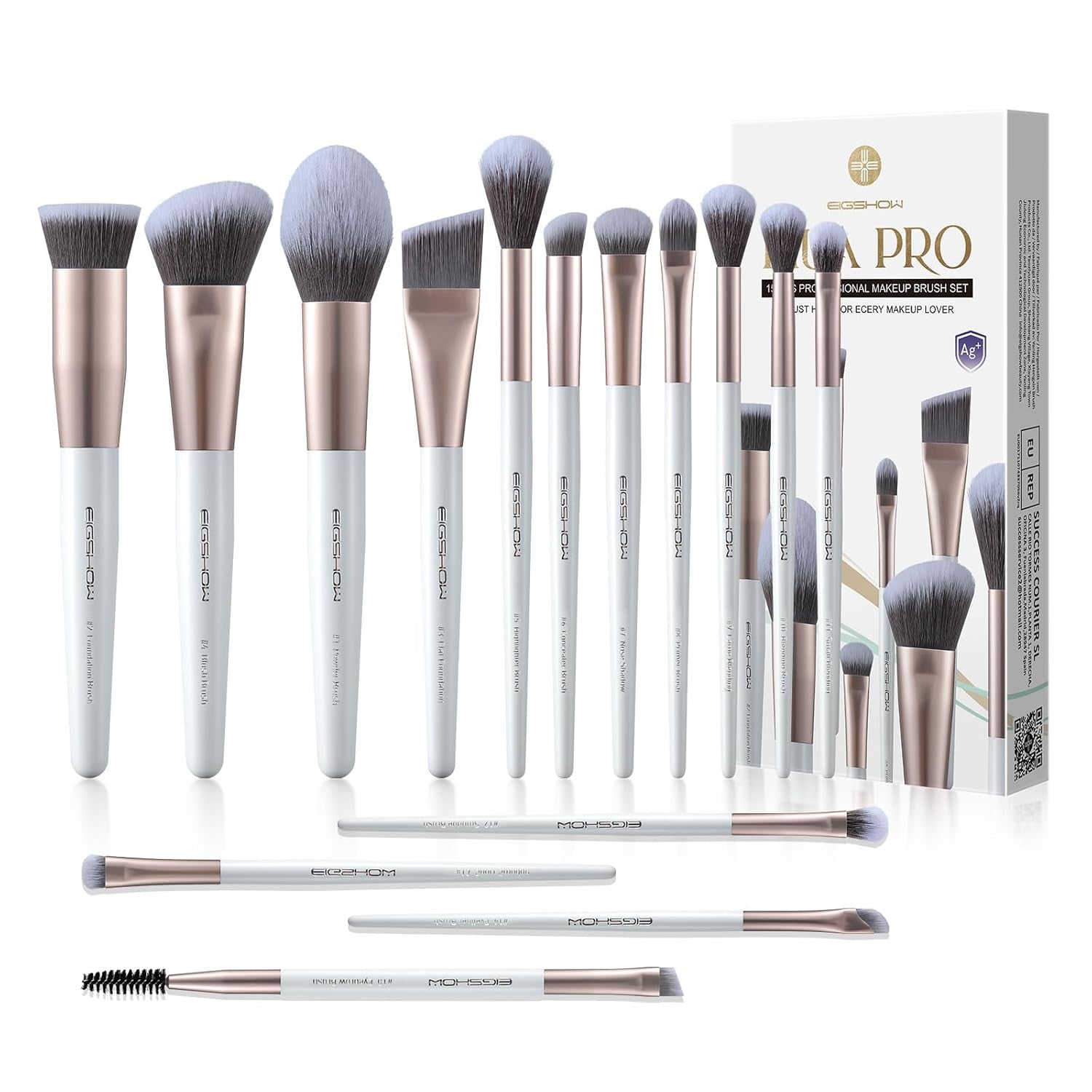 Professional 15-Piece Makeup Brush Set with Soft Silver Ion Bristles