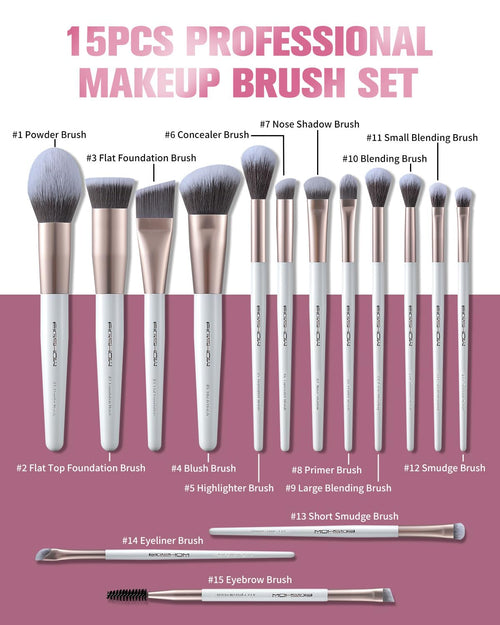 Professional 15-Piece Makeup Brush Set with Soft Silver Ion Bristles